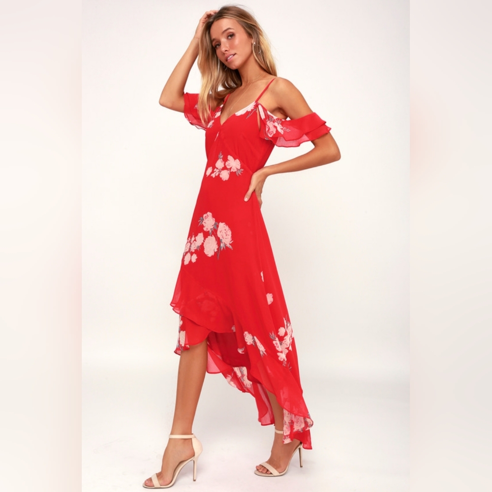 Lulu's Red Floral High Low Dress.  New - Picture 2 of 2